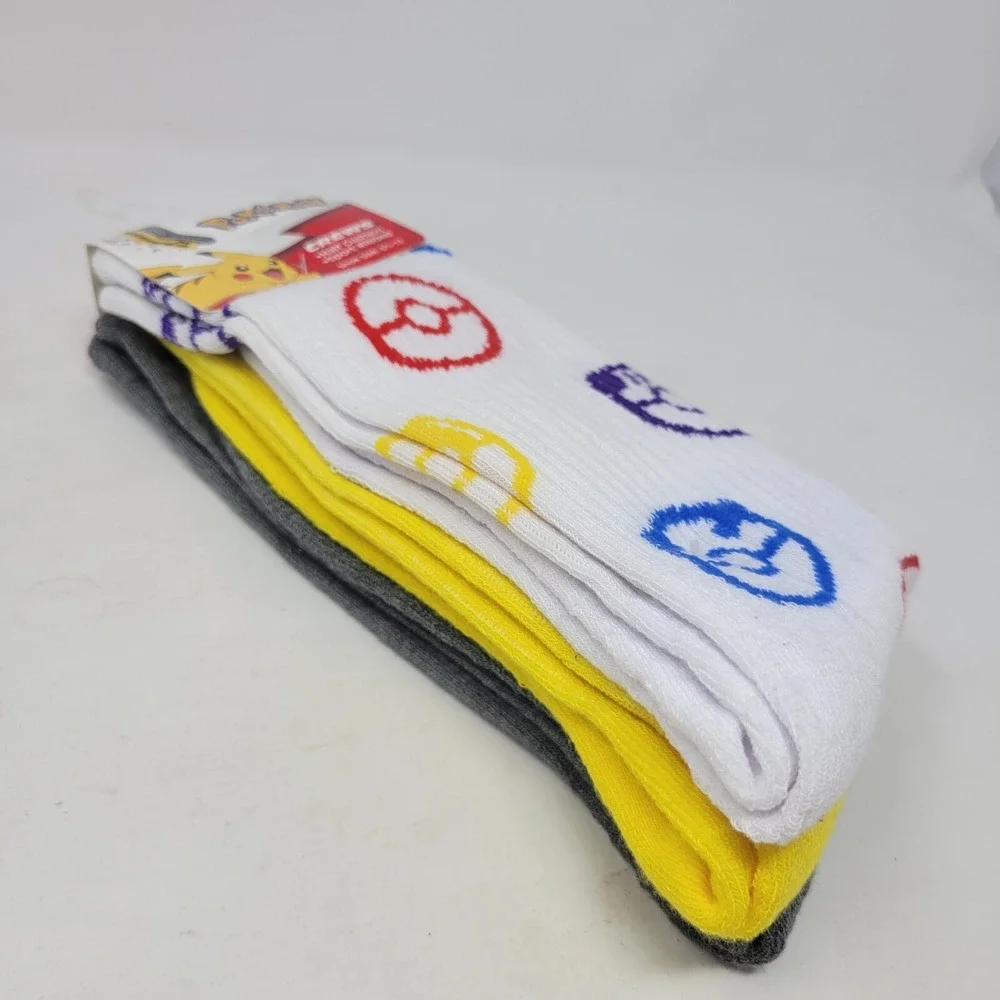 3 Pairs Pokémon Crew Socks (Unisex, Size 6.5–12, New Sealed)‎
